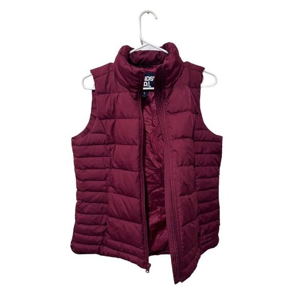 Land's End Maroon Puffer Full Zip Mock Neck Winter Puffer Holiday Vest size s - Picture 2 of 11